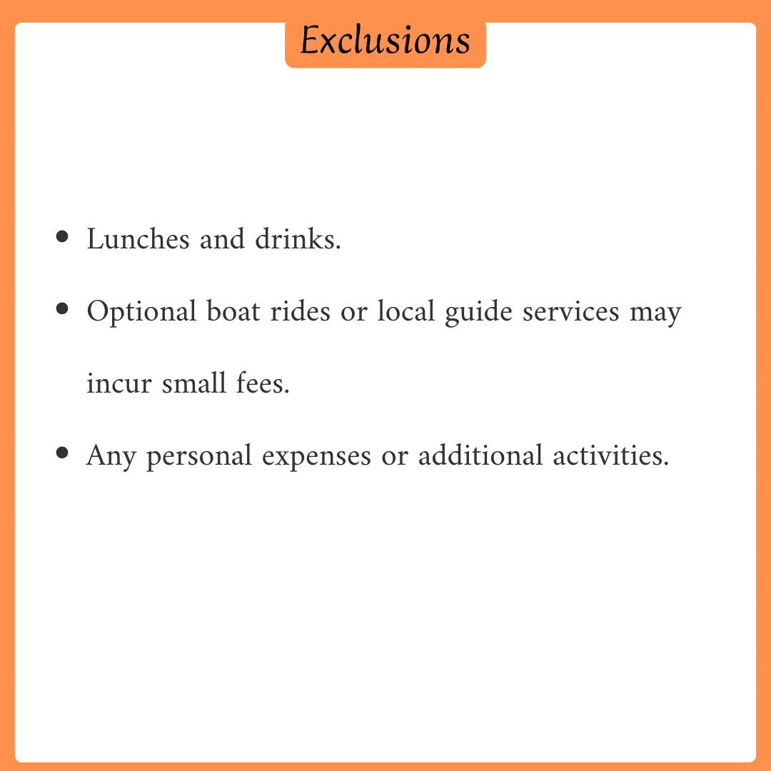 Exclusions of a Marrakech ouzoud waterfall day trip include insurance, personal expenses, lunches, drinks, and tips.