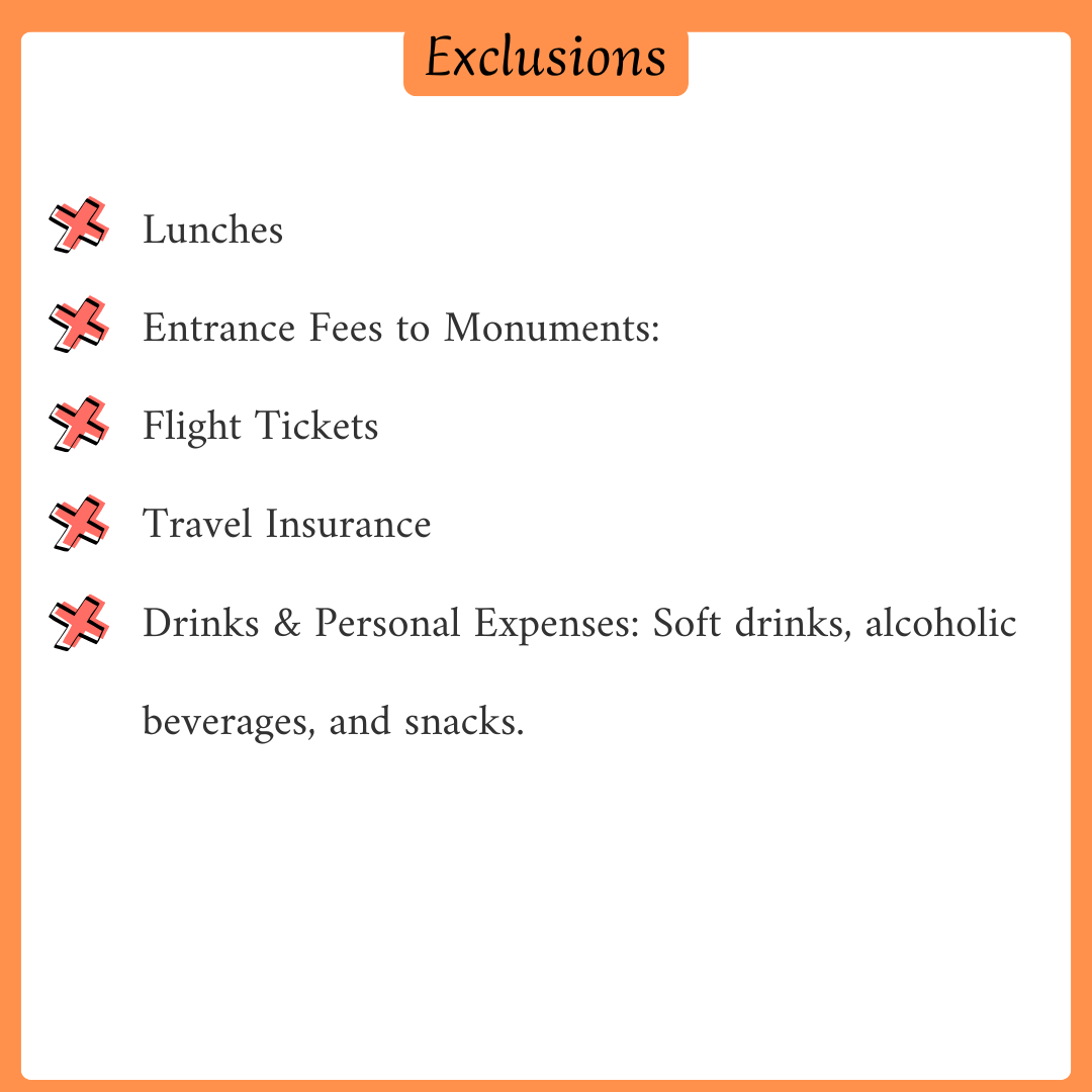 Exclusions of a 4-day Agadir to Sahara desert tour tip include flights, insurance, personal expenses, lunches, drinks, and tips.