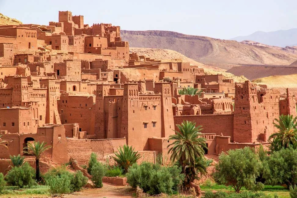 Panoramic view of Ait Ben Haddou kasbah near Ouarzazate