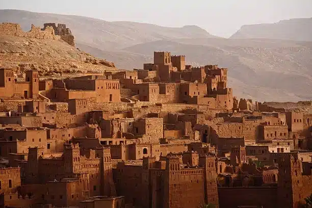 Ancient Aït Ben Haddou kasbah fortress in Morocco desert landscape