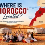 Panoramic view of Morocco featuring the Atlas Mountains, Sahara Desert, and iconic landscapes in Northwest Africa.