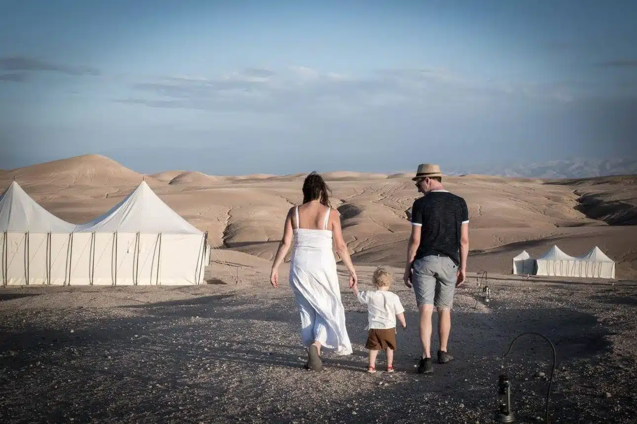 Morocco is a great destination for family vacations. Family enjoying a Morocco desert tour.