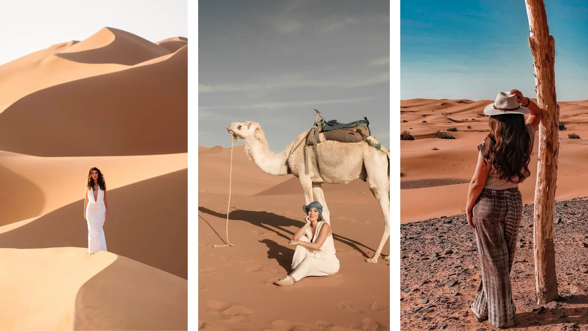 women sahara desert morocco Women enjoying a sunset in the Sahara Desert in Morocco
